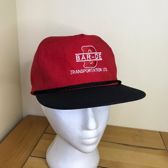 Bar-DE Transportation Embroidered Nylon Trucker Cap 90s Red with Black Brim Hat - Picture 2 of 7